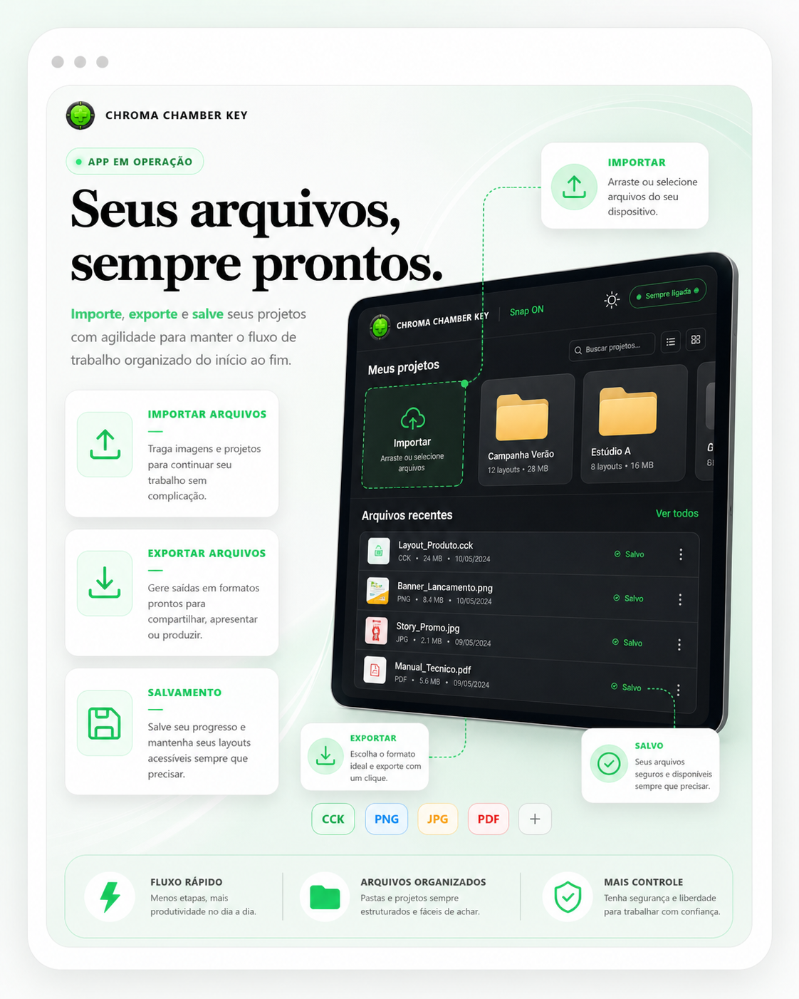 Banner do Chroma Chamber Key destacando presets oficiais e presets salvos